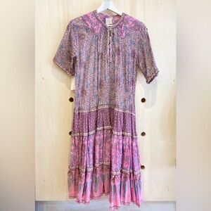 Boho Floral Cotton Dress with Buttons and Flared Skirt